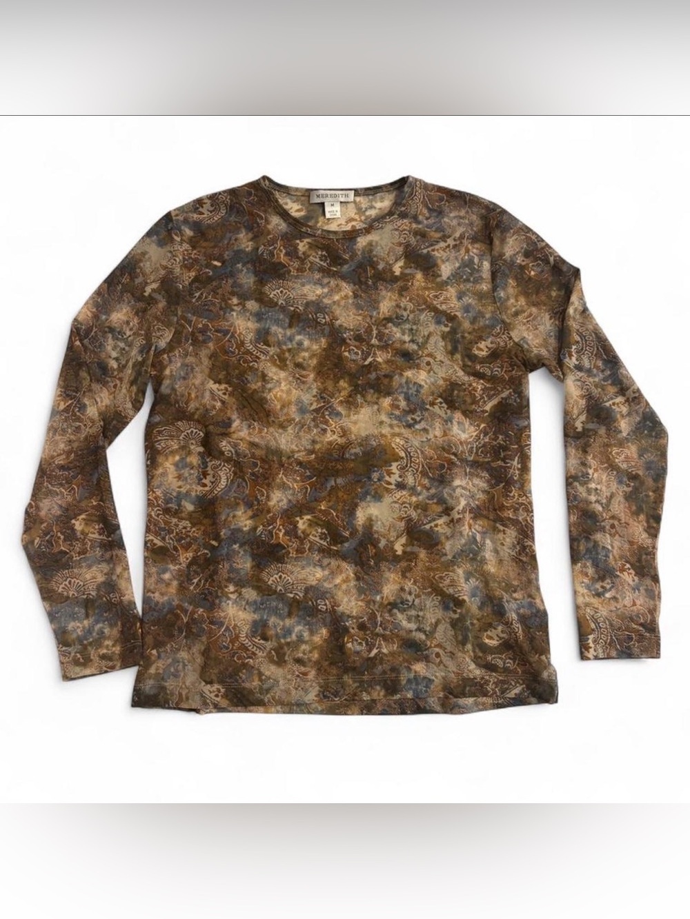Vintage 90s Long Sleeve Sheer Mesh Top Medium Burnout Paisley Fairy Grunge - Picture 3 of 7